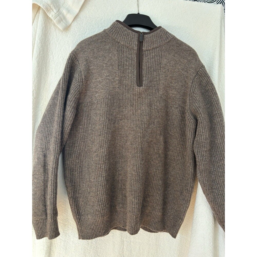 LL Bean Merino Lambs Wool Sweater Waterfowl 1/4 Zip XL Mens Brown Ribbed